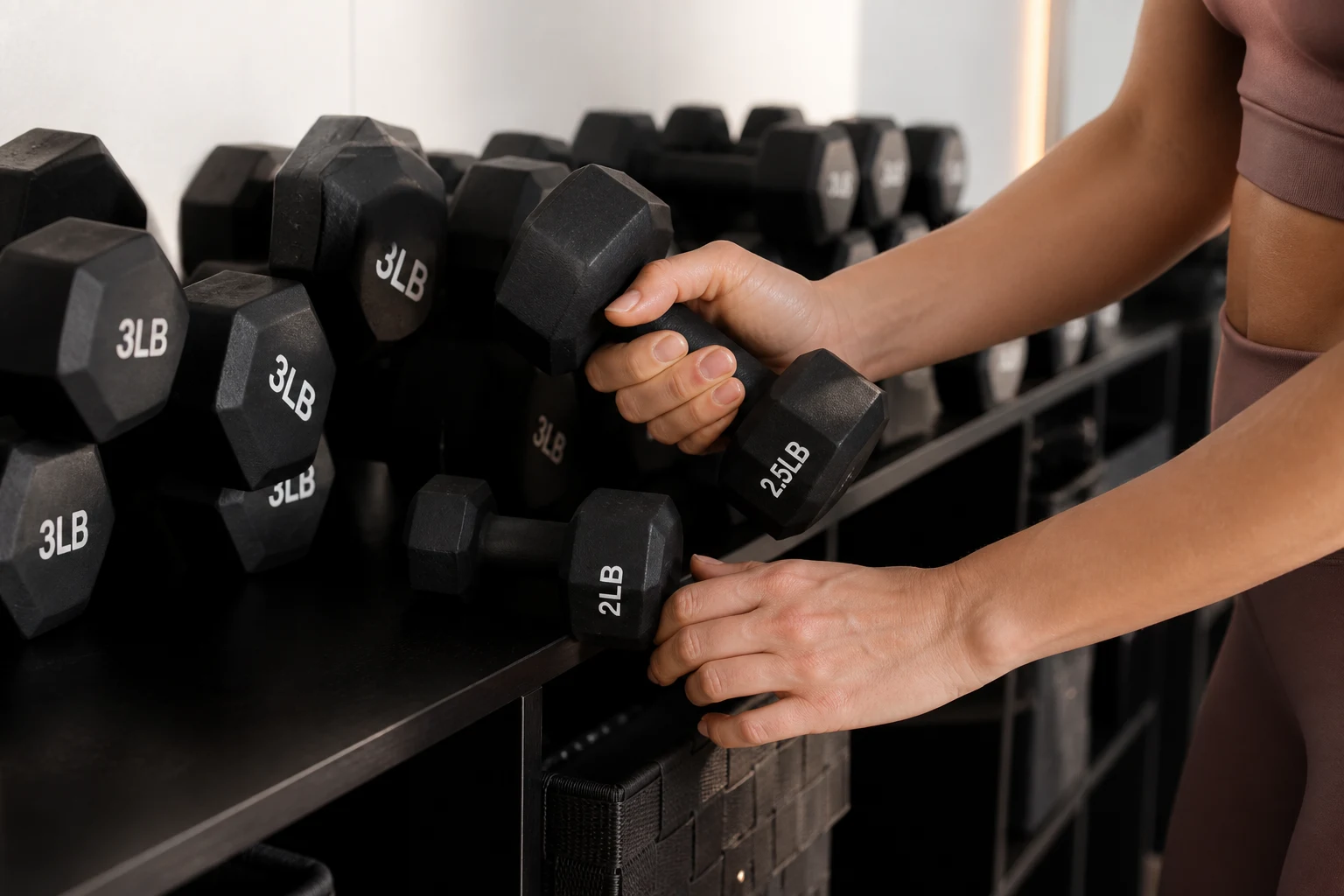 Detalle de mancuernas ligeras para Pilates Mat
